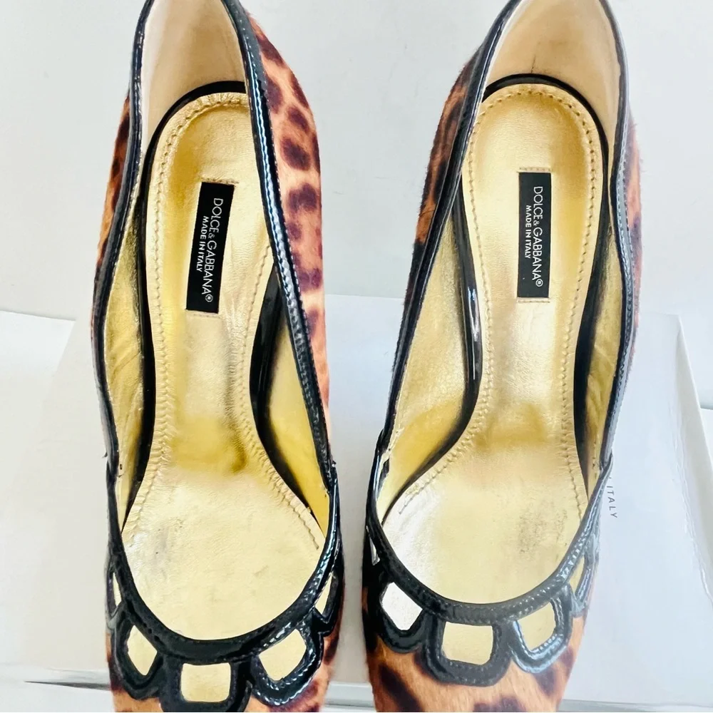 Dolce & Gabbana calf hair tan black animal print heels 38